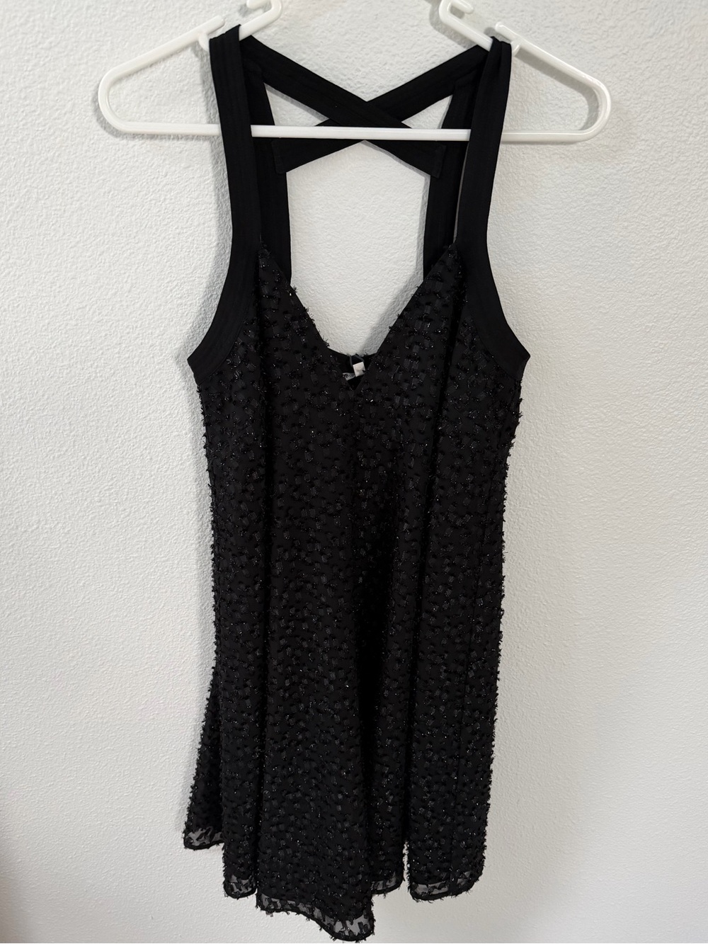 Rebecca Minkoff Black Textured Mini Dress with Crisscross Straps
